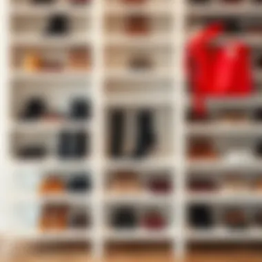 Showcasing Style: Footwear Display on White Shoe Rack Elegant white stackable shoe rack displayed with stylish footwear