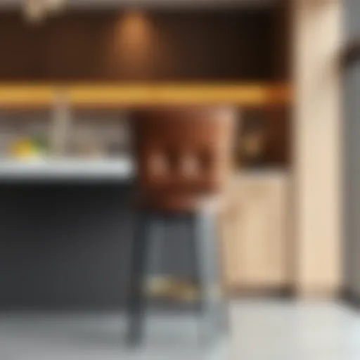 Luxurious leather counter stool with back and arms in a modern kitchen