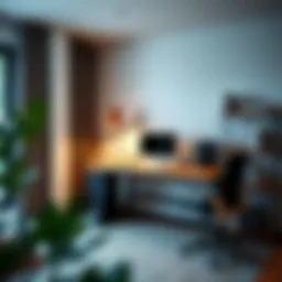 Modern folding table computer desk in a contemporary workspace