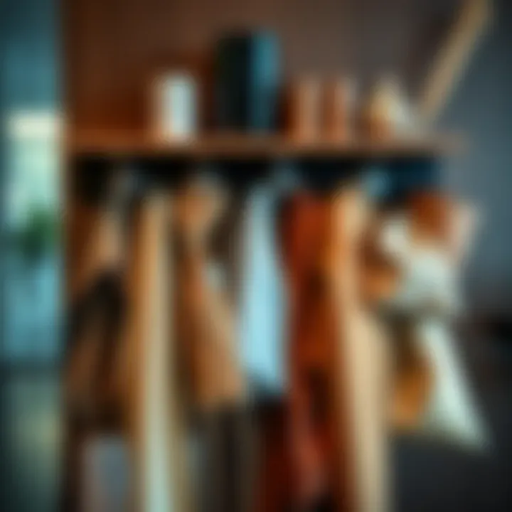 Materials and Ideas in a Hook Organizer A designer interpreting ideas with a hook organizer displaying various materials