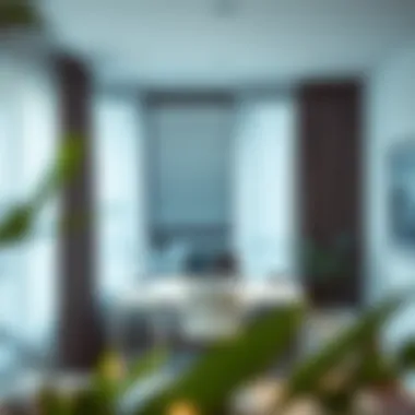 Contemporary workspace incorporating blackout curtains for light control