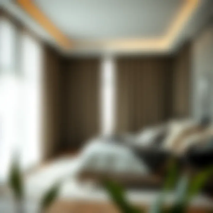 Stylish bedroom with blackout curtains enhancing the tranquil ambiance