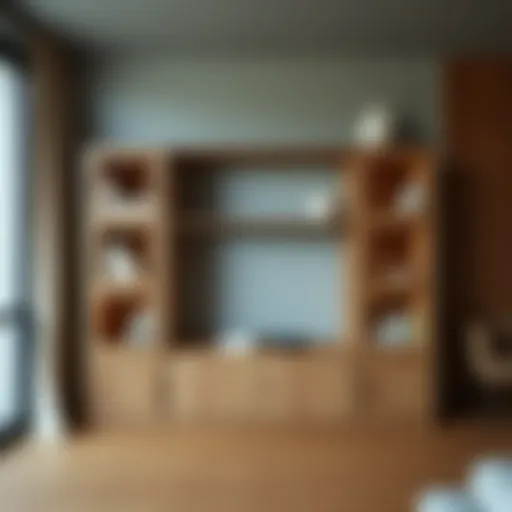 Elegant standing shelf with wooden doors