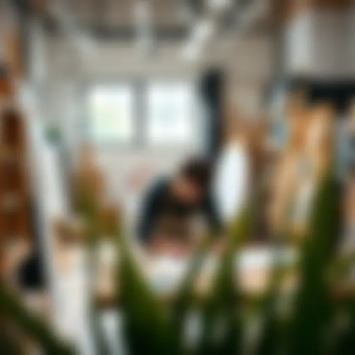 An artist at work in a well-organized modular studio environment.