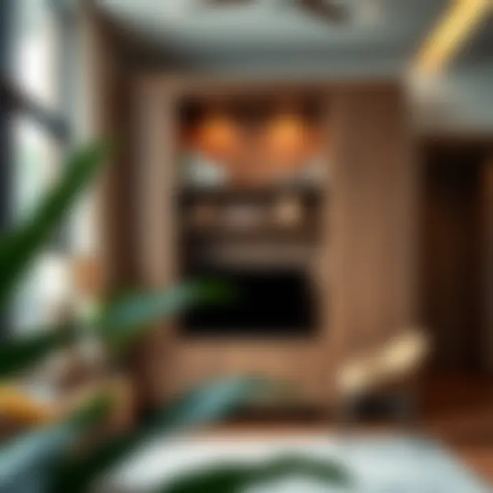 Stylish interior featuring a wooden almirah as a focal point