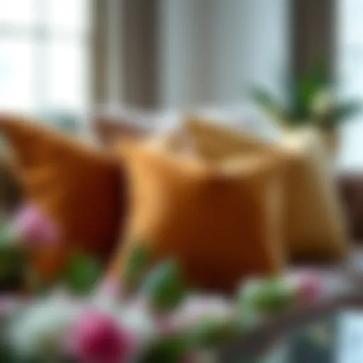 Luxurious velvet throw pillows on a modern sofa