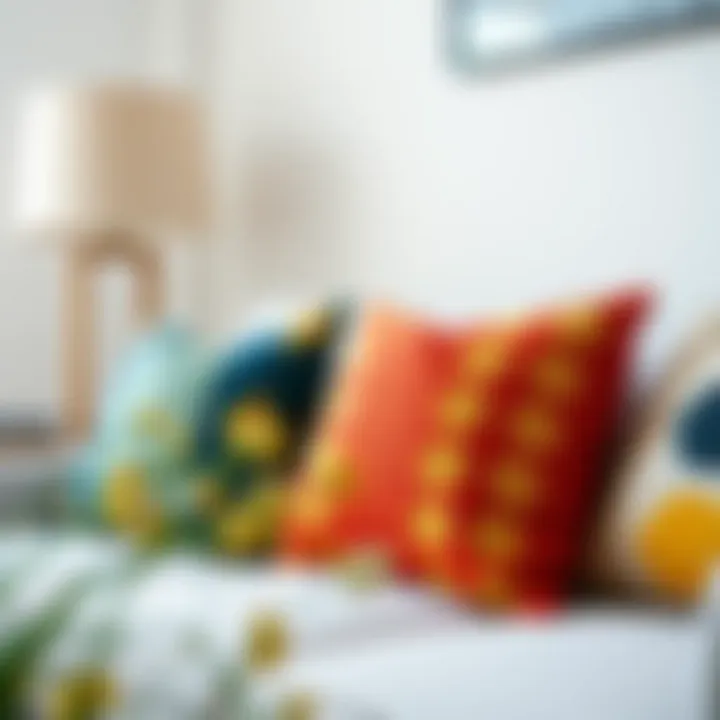 Colorful patterned throw pillows enhancing a minimalist space