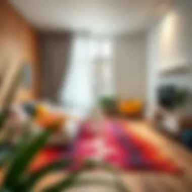 Colorful rug enhancing a minimalist bedroom decor