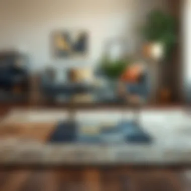 Elegant small rug placed under a stylish coffee table