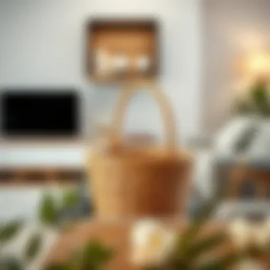 Rattan Basket in Modern Living Space Elegant rattan basket with handles placed in a stylish living room