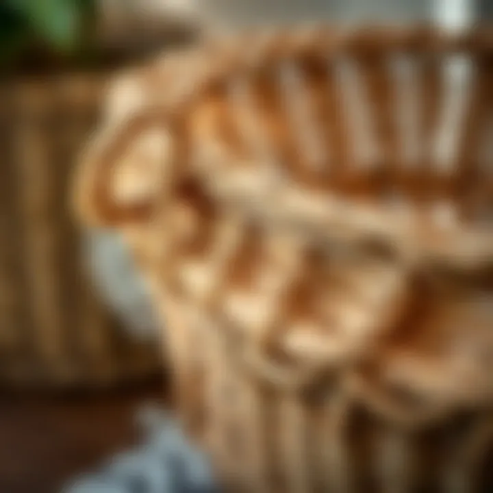 Intricate Weaving of Rattan Basket Close-up view of intricate weaving in a rattan basket
