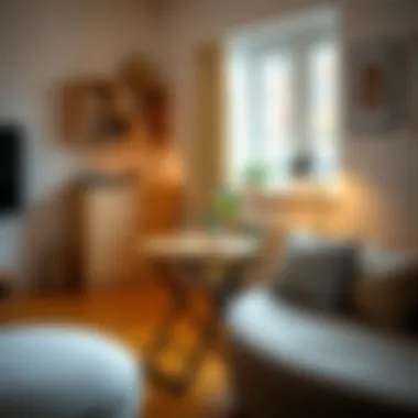 Compact folding table in a small apartment space