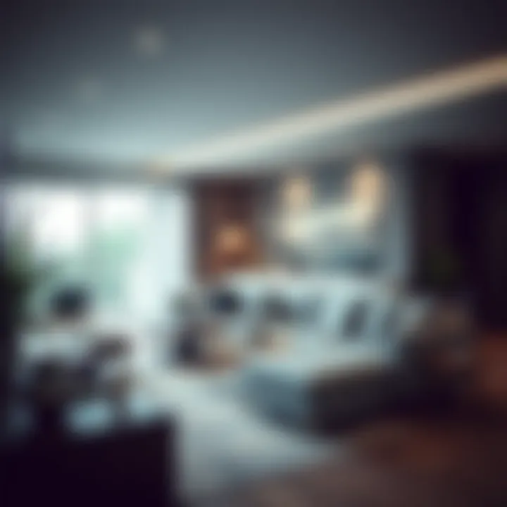 Modern interior design showcasing a couch with ottoman