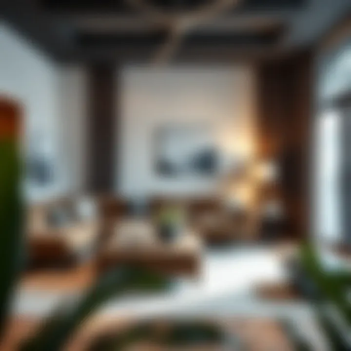 Stylish living room featuring a couch with ottoman