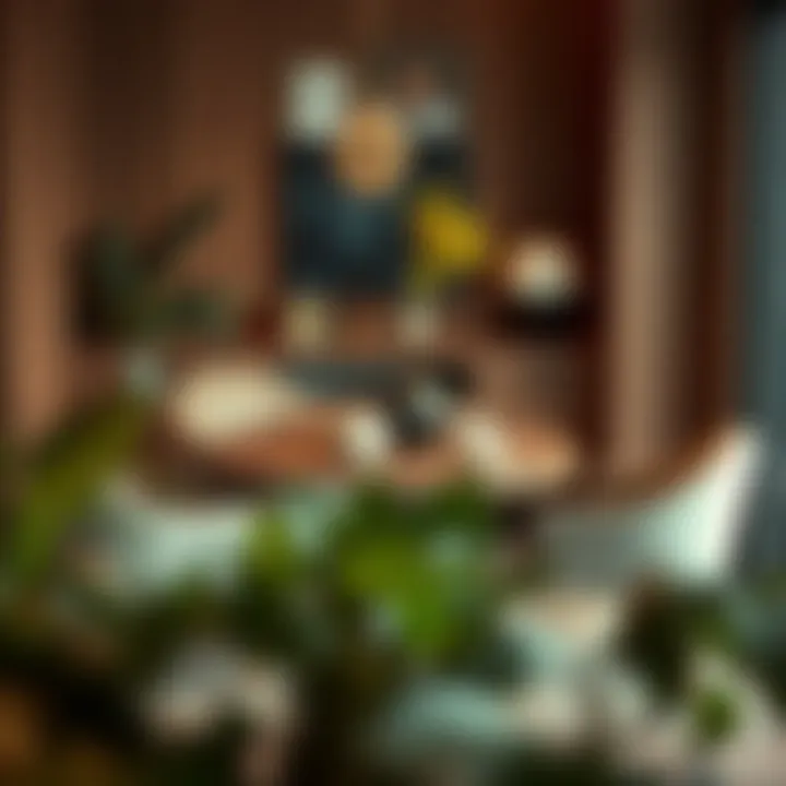 Inviting Atmosphere: A Round Table in an Intimate Setting A cozy corner featuring a round dining table surrounded by decorative elements