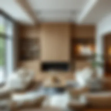 Stylish Living Room with Oak Shelves Stylish living room featuring white-stained oak shelves