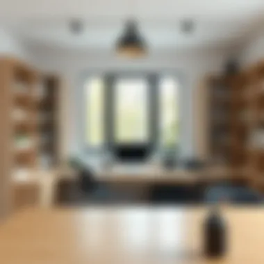 Functional Workspace with Oak Shelving Functional workspace adorned with white-stained oak shelving