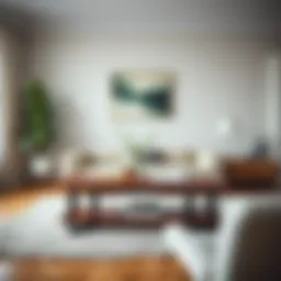 Elegant wood narrow sofa table in a modern living room setting