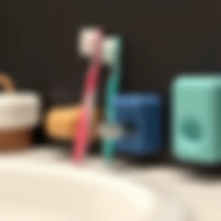 Close-up view of various materials used in stick-on toothbrush holders