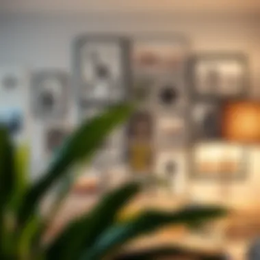 A stylish gallery wall featuring an array of artistic photo arrangements