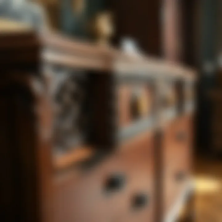 A close-up view of the intricate craftsmanship and design details of a 36-inch wide chest.