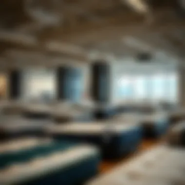 Modern furniture showroom showcasing mattresses