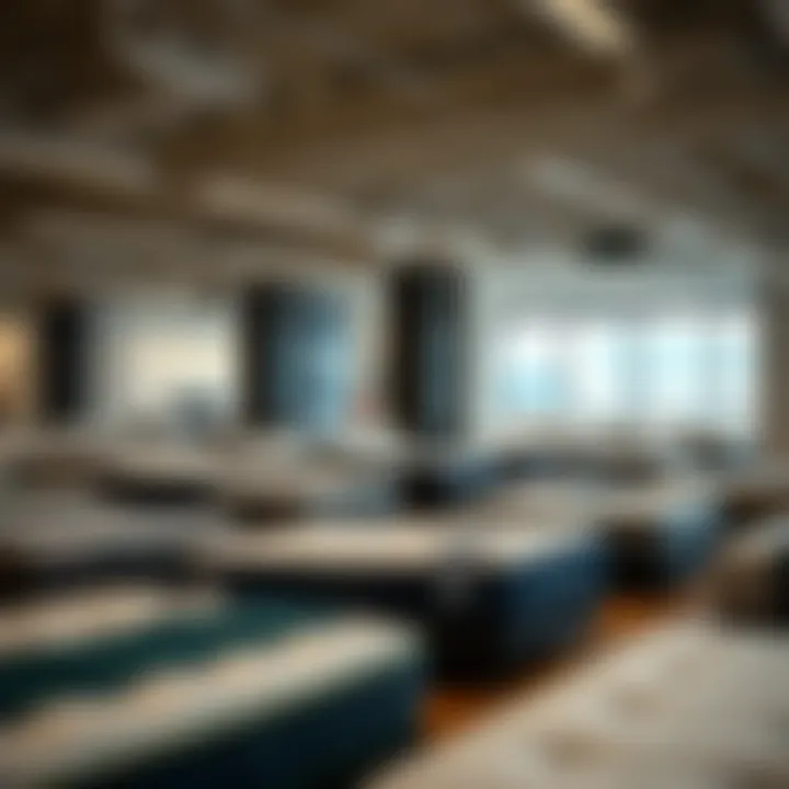 Modern furniture showroom showcasing mattresses