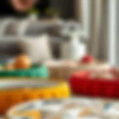 A variety of materials used in colorful ottoman trays