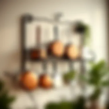Innovative Pot Arrangement on Wall Rack Creative arrangement of pots on a decorative wall pot rack