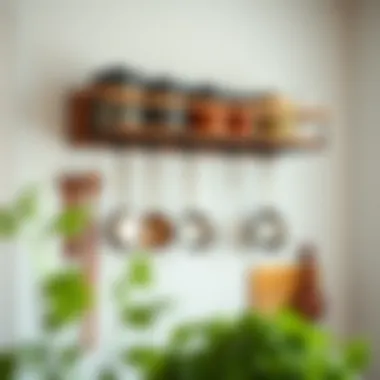 Rustic Wall Pot Rack for Compact Spaces Stylish wall-mounted pot rack with a rustic charm in a small kitchen