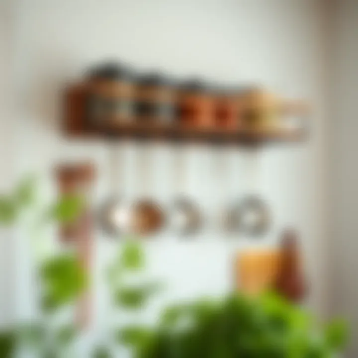 Rustic Wall Pot Rack for Compact Spaces Stylish wall-mounted pot rack with a rustic charm in a small kitchen