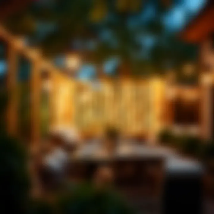 Illuminated Outdoor Dining Experience Cozy outdoor dining area illuminated by waterproof lanterns