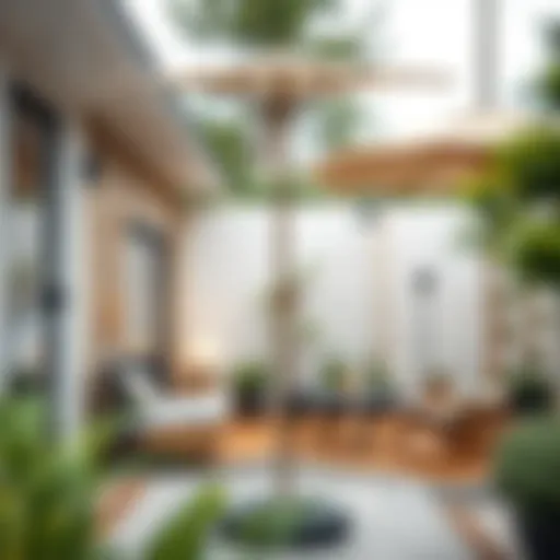 Stylish weighted umbrella stand in a modern patio setting